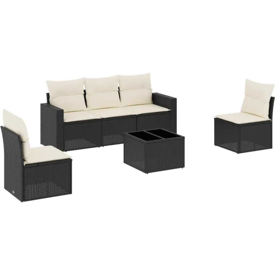 vidaXL 6-delige Loungeset met kussens poly rattan zwart