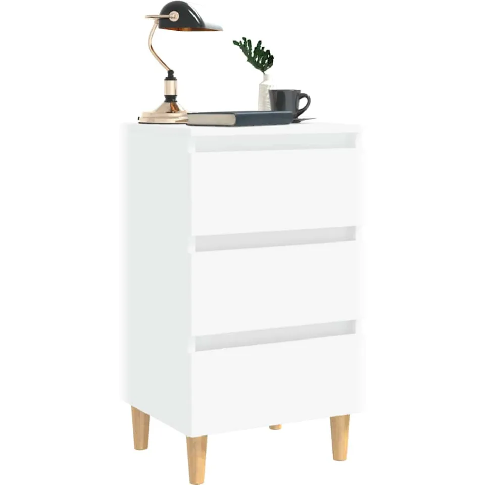 vidaXL Nachtkastje met massief houten poten 40x35x69 cm wit