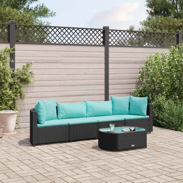 vidaXL 5-delige Loungeset met kussens poly rattan zwart, foto 2