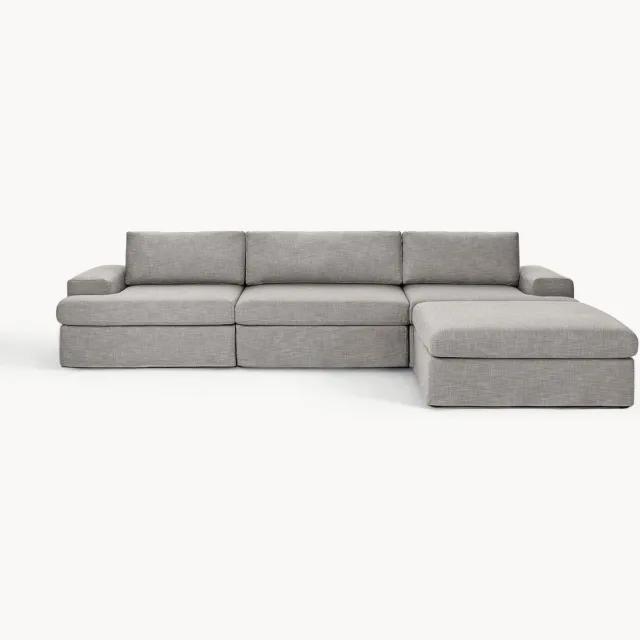 Westwing Collection Modulaire bank Russell (4-zits) met poef (links/rechts) Grijs