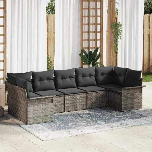 vidaXL Tuin Sofa Set 7 st Grijs poly rattan, foto 2