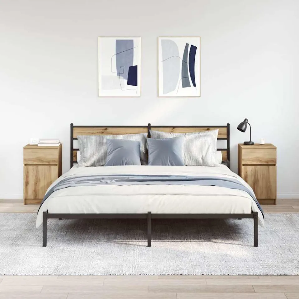 vidaXL Nachtkastjes 2 st 39x35x65cm bewerkt hout artisanaal eikenkleur, foto 2