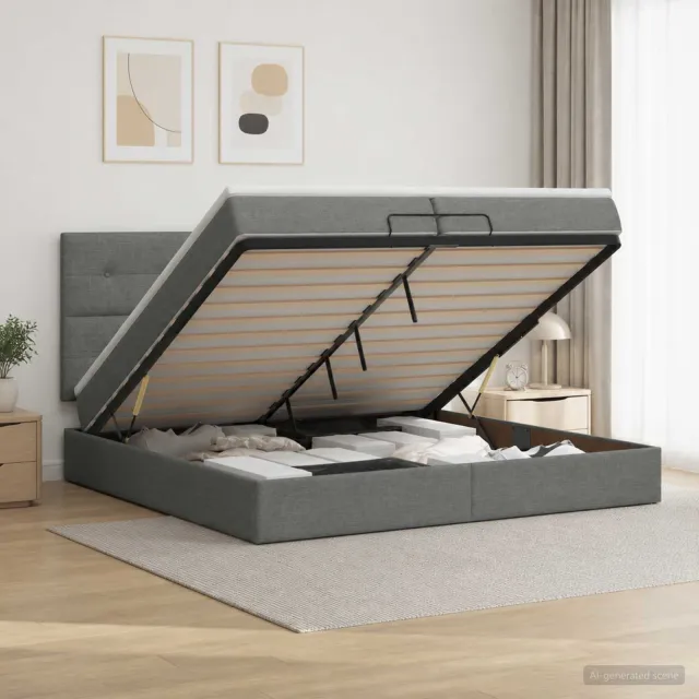 vidaXL Ottoman bed met matras Donkergrijs 200 x 200 cm Stof