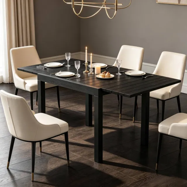 MODENUIT Eettafel - Uitschuifbaar Van 80 Tot 160 Cm - Voor 4 Tot 6 Personen - Aluminium - Zwart - Rechthoek