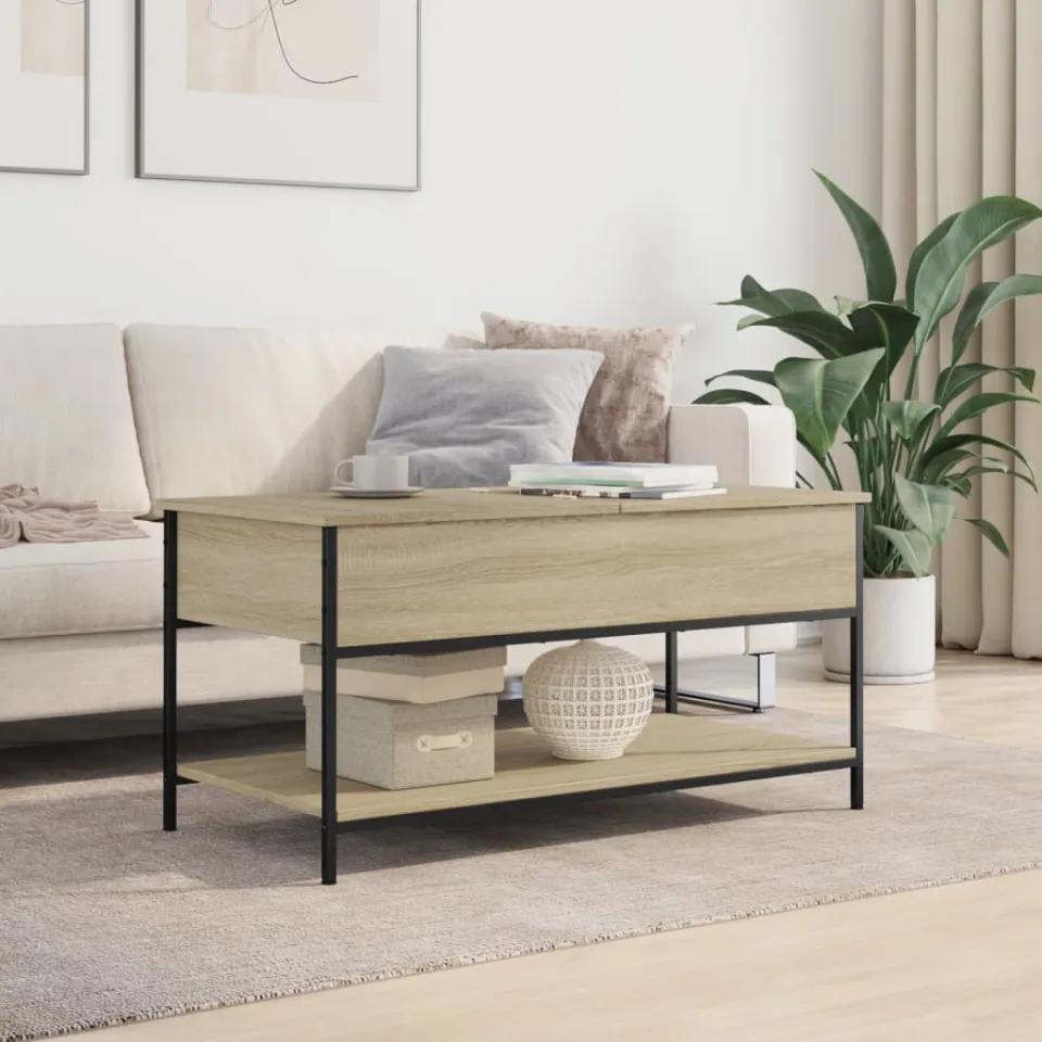 vidaXL Salontafel 100x50x50 cm bewerkt hout en metaal sonoma eiken, foto 3