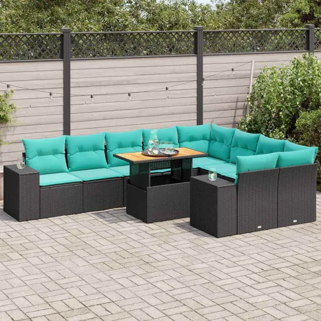 vidaXL 10-delige Loungeset met kussens poly rattan zwart