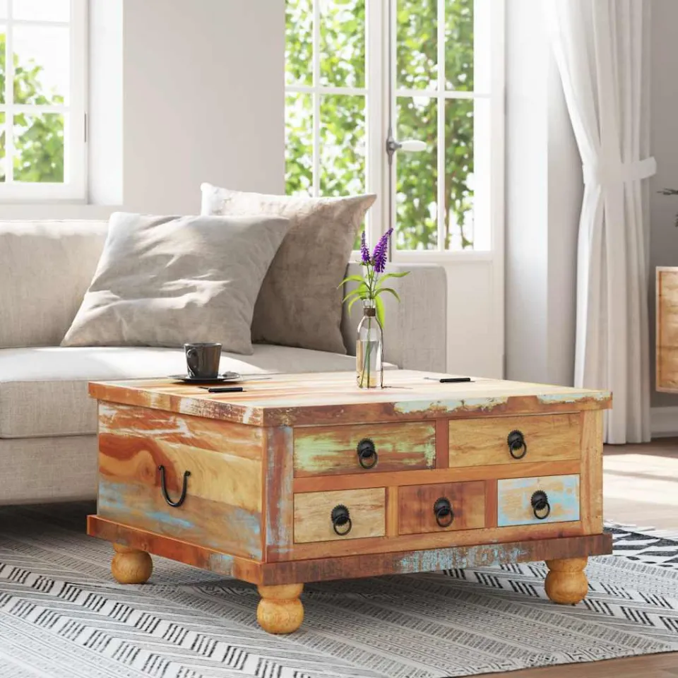 vidaXL Salontafel 70x70x38 cm gerecycled hout bruin, foto 2