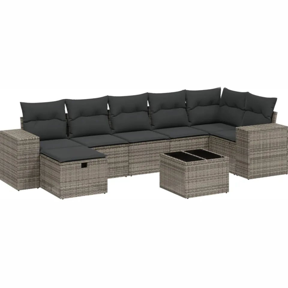 vidaXL 8-delige Loungeset met kussens poly rattan grijs