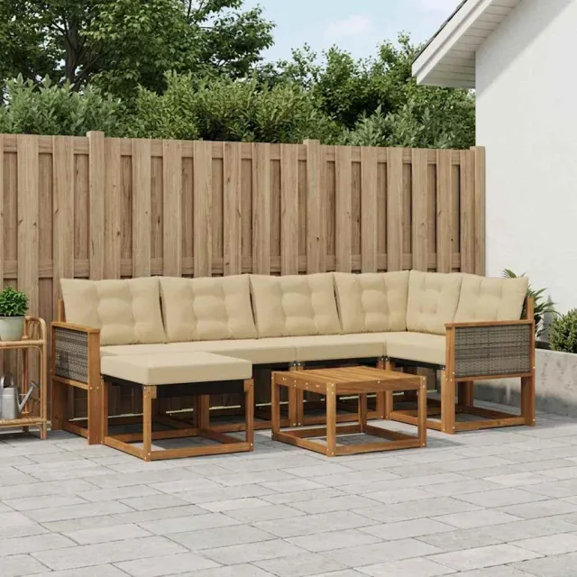 vidaXL Buiten bankenset 7 st 6-zits Natuurlijk en Beige Bruin