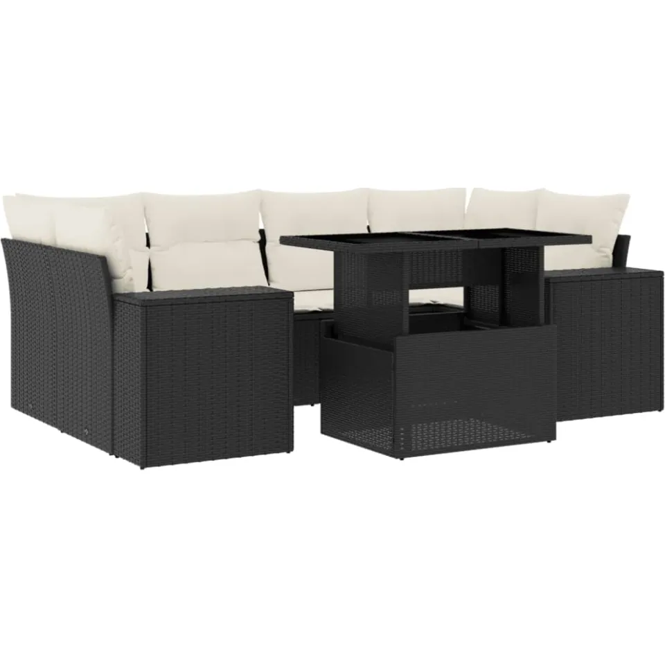 vidaXL 7-delige Loungeset met kussens poly rattan zwart