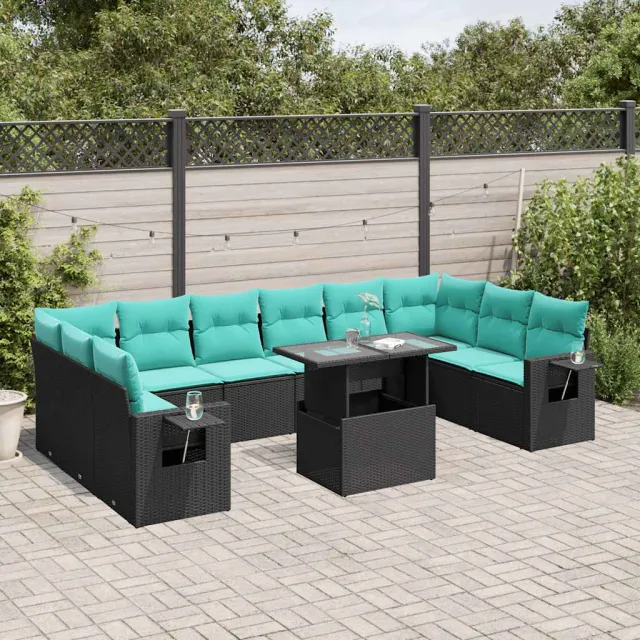 vidaXL 11-delige tuinbankset met kussens, zwart polyrotan, foto 2