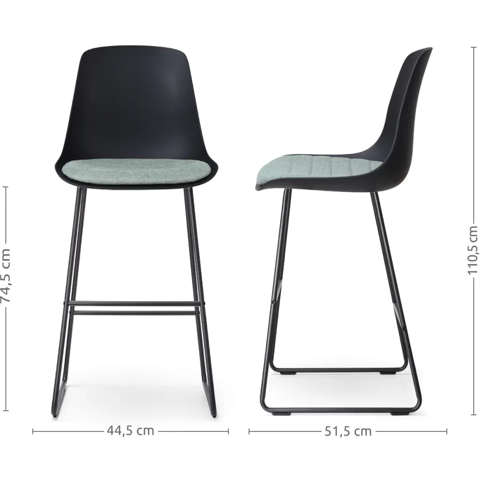 Nolon Nino-Liv barkruk zwart met zacht groen zitkussen - zwart onderstel - 75 cm, foto 3