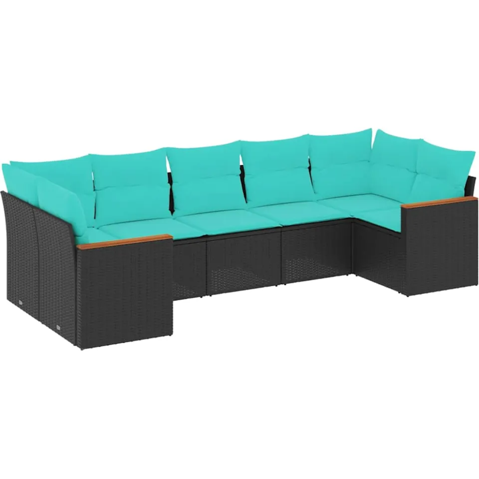 vidaXL 7-delige tuinbankset met kussens van zwart polyrotan, foto 3