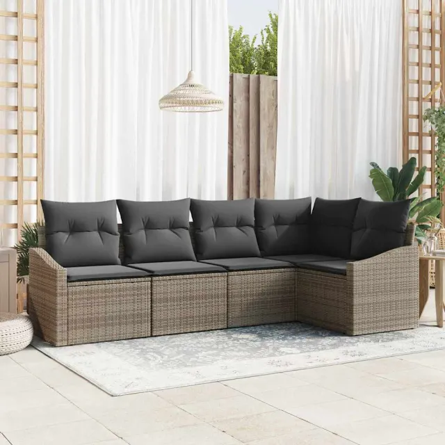 vidaXL Tuinbankenset 5 st Grijs poly rattan, foto 2