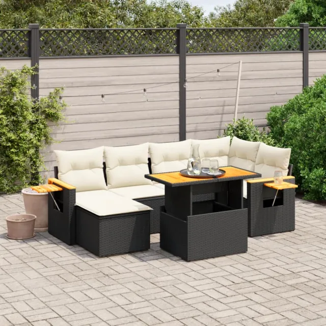 vidaXL 7-delige Loungeset met kussens poly rattan zwart, foto 2