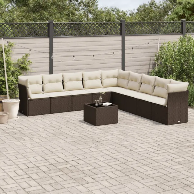 vidaXL 10-delige Loungeset met kussens poly rattan bruin, foto 2