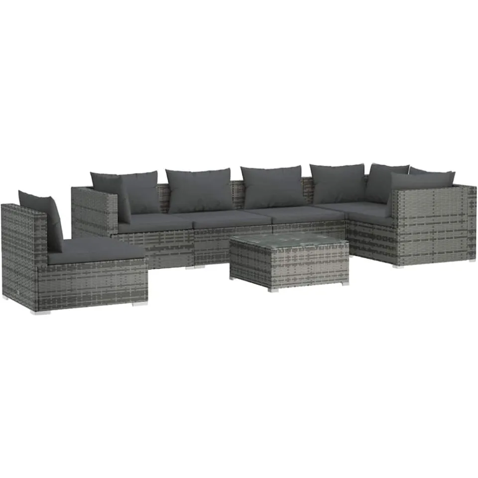 vidaXL 7-delige Loungeset met kussens poly rattan grijs