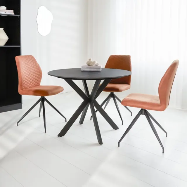 Dimehouse Eettafel Yuna marmerlook zwart 130 x 130 x 76 cm - Marmer - Modern - Rond
