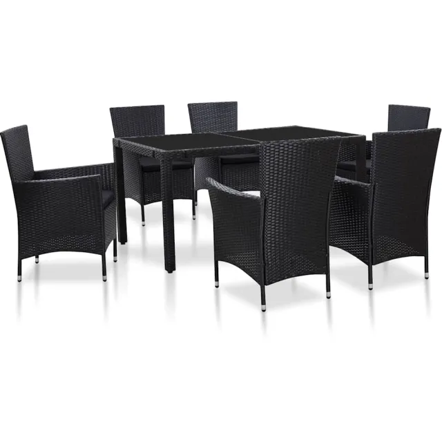vidaXL 7-delige Tuinset poly rattan zwart