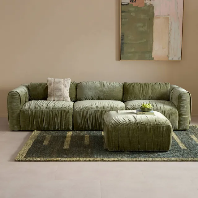 NOUS Living 3-zitsbank met hocker Kaia groen, foto 2