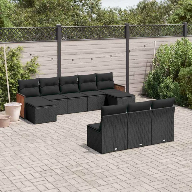 vidaXL 10-delige Loungeset met kussens poly rattan zwart, foto 2