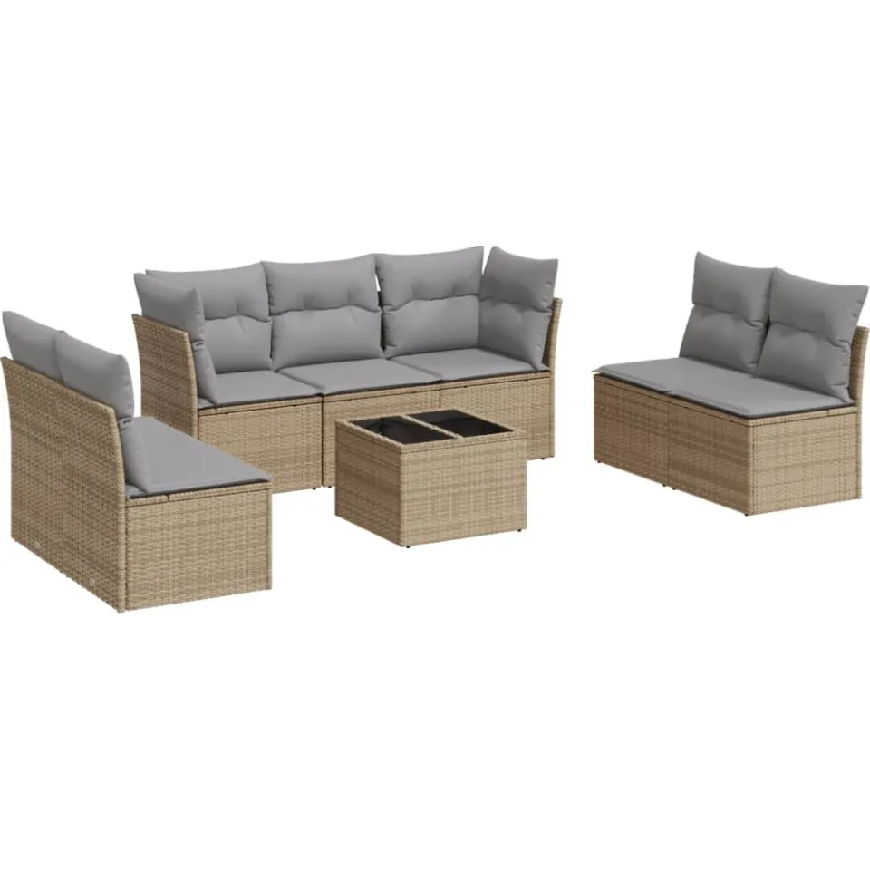 vidaXL 8-delige Loungeset met kussens poly rattan beige
