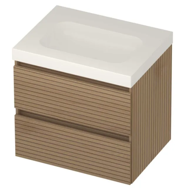 Basic-Line Moby 46 Badmeubelset Polystone Zonder Kraangat 60x46x58 cm Lamello Oak Glans Wit