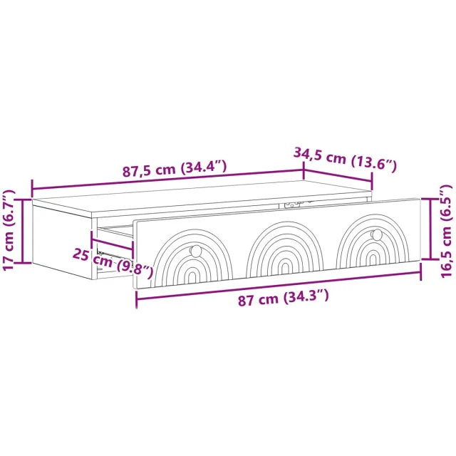 vidaXL Wandgemonteerde - Zijtafel - 87,5 - x - 34,5 - x - 17 - cm - Bewerkt - hout - Zwart