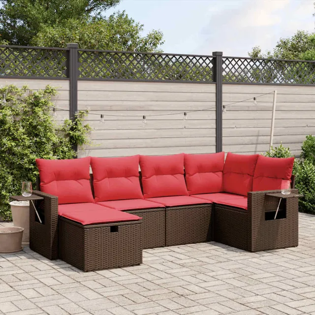 vidaXL 6-delige tuinbankset met kussens, bruin polyrotan, foto 2