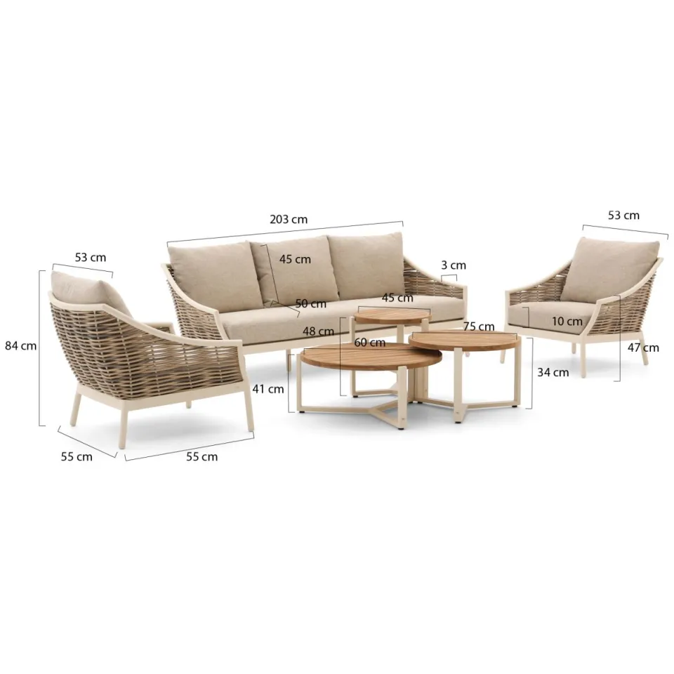 Apple Bee Milou/Monaco stoel-bank loungeset 6-delig 5-zits wit, foto 2