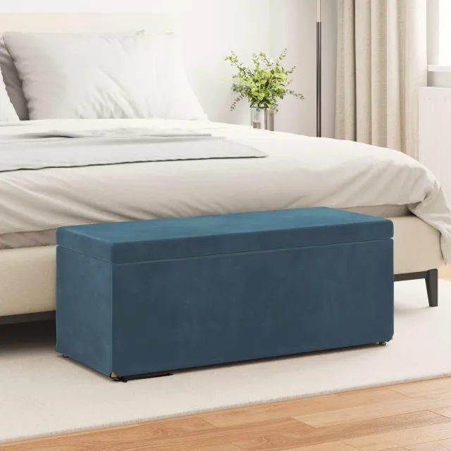 vidaXL Kruk Blauw 101 x 41 x 40 cm Velvet en Gefabriceerd Hout, foto 2