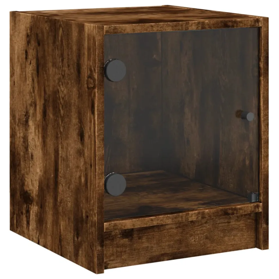 vidaXL Nachtkastjes met glazen deuren 2 st 35x37x42 cm gerookt eiken, foto 4
