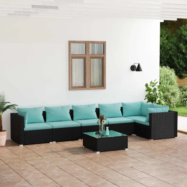 vidaXL 7-delige Loungeset met kussens poly rattan zwart, foto 2