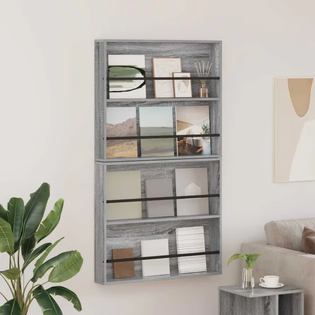vidaXL Tijdschrift Rek 2 st Grijs Sonoma 80 x 12 x 70 cm Bewerkt hout, foto 2