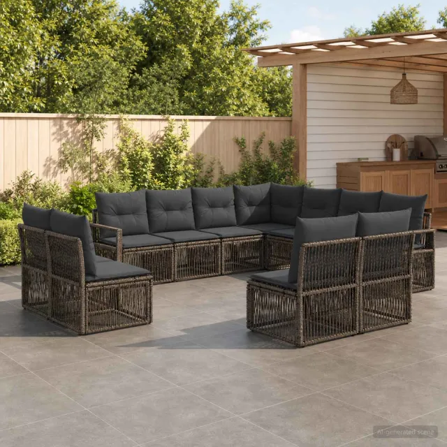 vidaXL Tuinbankenset 11 st 11-zits Grijs poly rattan, foto 2