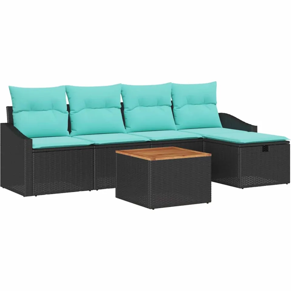 vidaXL Tuinbankenset 6 st Zwart poly rattan
