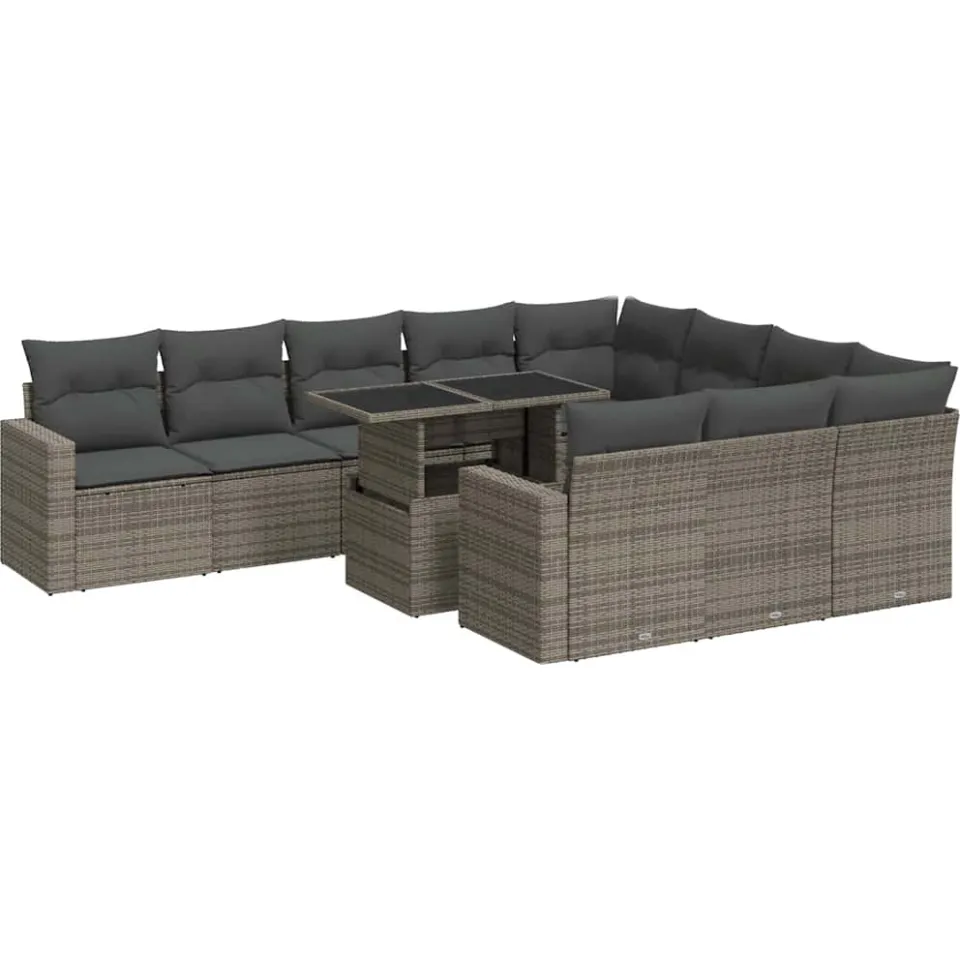 vidaXL 11-delige Loungeset met kussens poly rattan grijs, foto 3