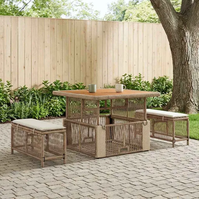 vidaXL Tuin eettafelset 3 st 2-zits Beige en Crème poly rattan, foto 2