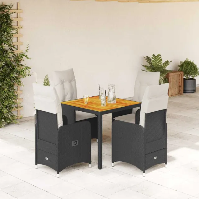 vidaXL 5-delige Bistroset met kussens poly rattan zwart, foto 2