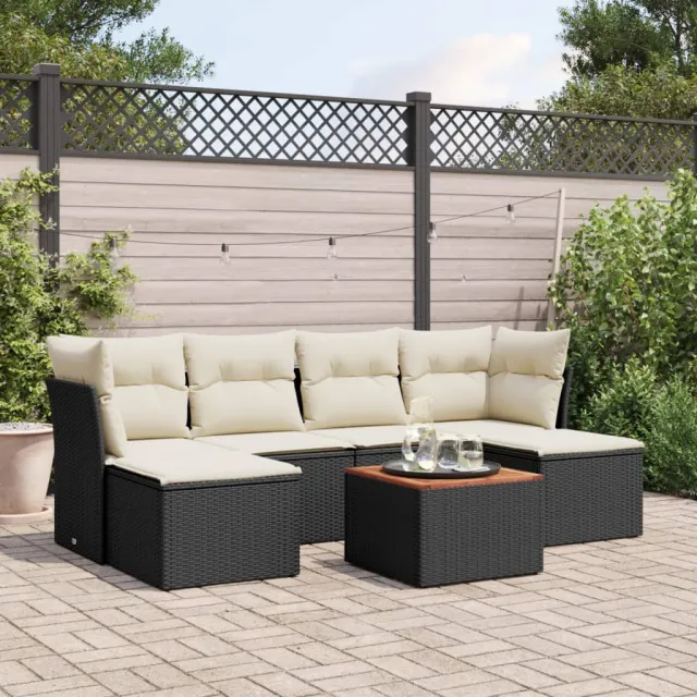 vidaXL 7-delige Loungeset met kussens poly rattan zwart, foto 2