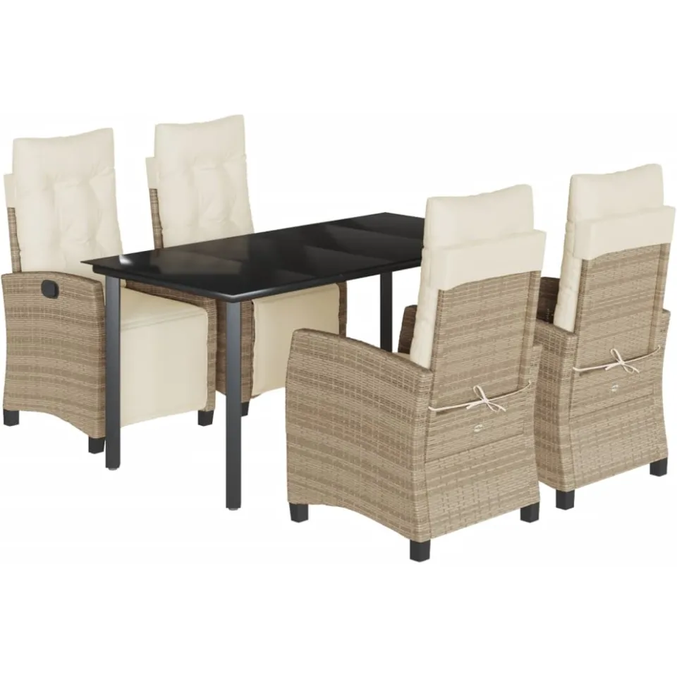 vidaXL 5-delige Tuinset met kussens poly rattan beige