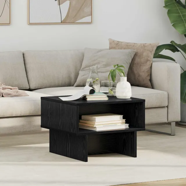 vidaXL Salontafel Zwart Eiken 48 x 46 x 35 cm Bewerkt hout, foto 2