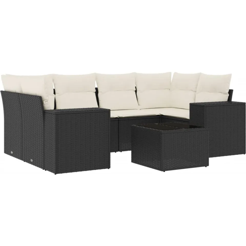 vidaXL 7-delige Loungeset met kussens poly rattan zwart