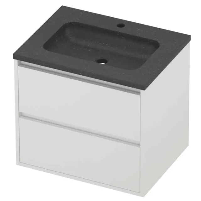 Proline Rollo Badmeubelset Hardsteen Elegant 1 Kraangat Greeploos 60x46x54 cm Blue Stone Mat White Mat Wit