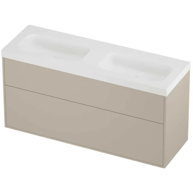Proline Haga Badmeubelset Polystone Mezza Dubbel 140x46x73 cm Mat White Soft Linen Beige