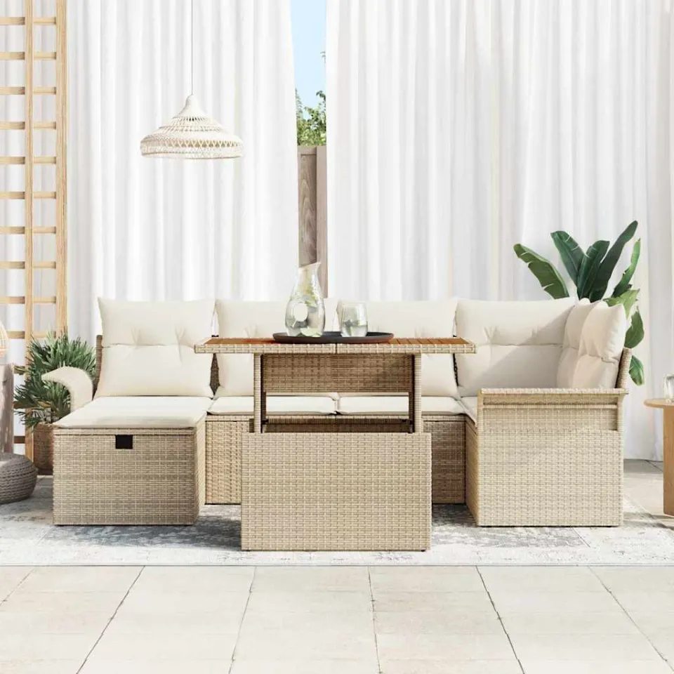 vidaXL Tuinbankenset 7 st Beige poly rattan, foto 3