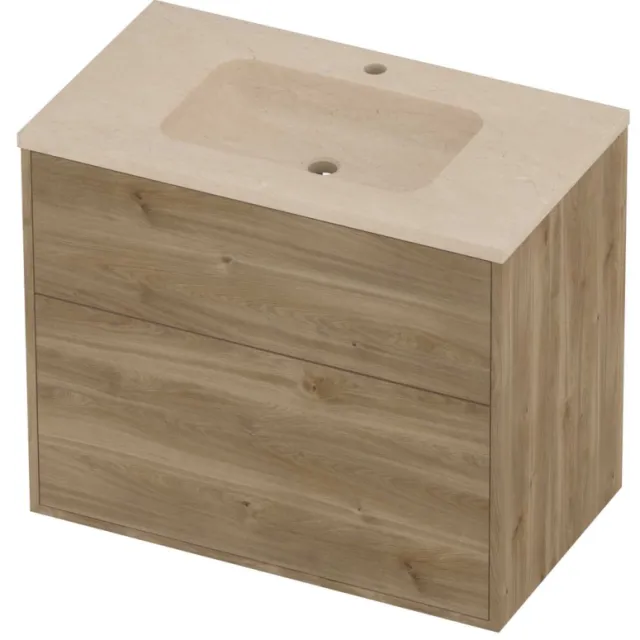 Proline Rollo Badmeubelset Hardsteen Elegant 1 Kraangat 80x46x67 cm Sand Stone Cider Oak Eiken