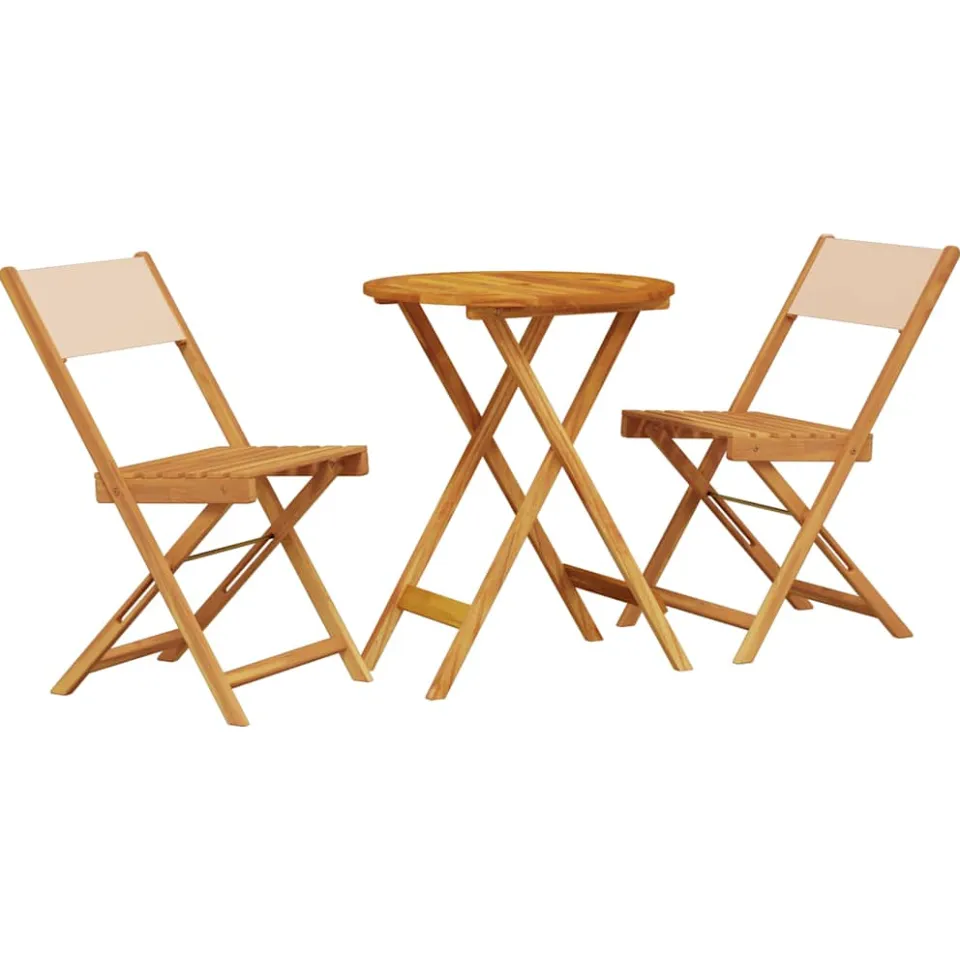 vidaXL 3-delige Bistroset stof en massief hout beige, foto 4