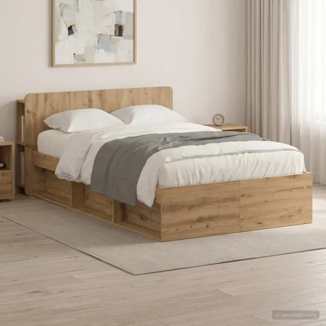 vidaXL Bedframe met opslag Artisanaal eiken 120 x 200 cm Bewerkt hout Bruin