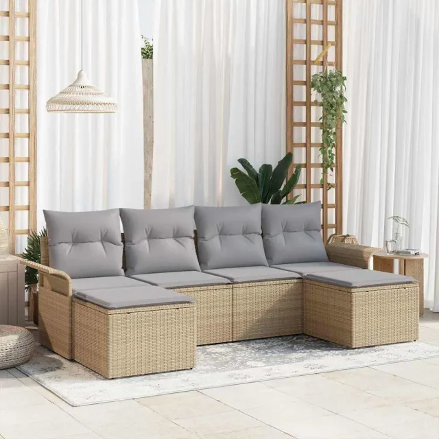 vidaXL Tuin Sofa Set 6 st Beige poly rattan, foto 2
